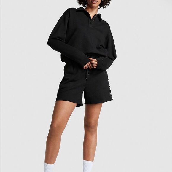 PINK EVERYDAY FLEECE POLO SWEATSHIRT black nwt XL - Picture 3 of 6